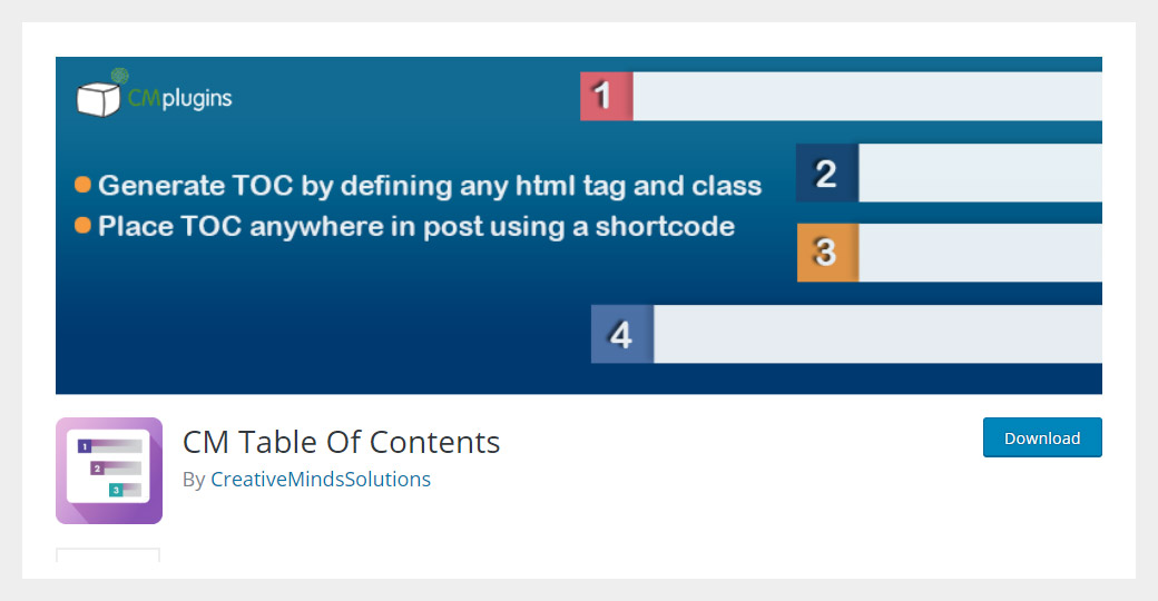 CM Table of Contents WordPress Plugin