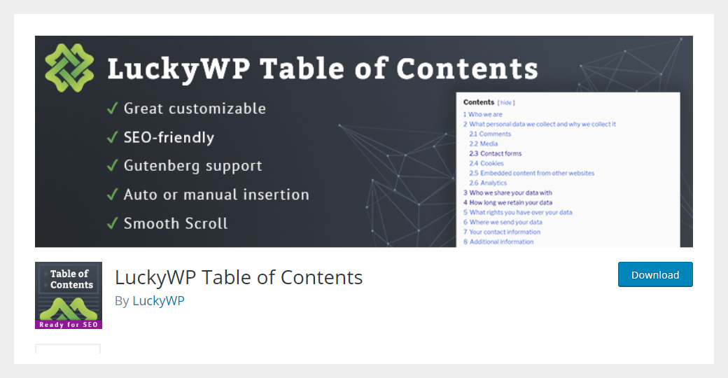 LuckyWP Table of Contents WordPress Plugin