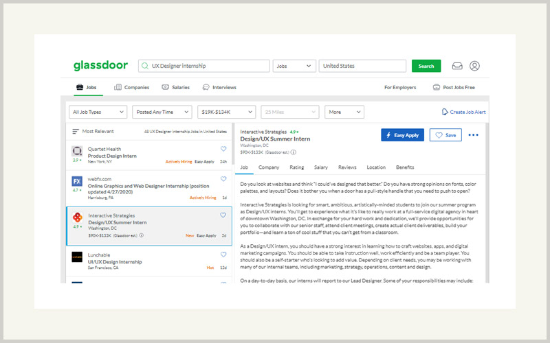 glassdoor UX design internship