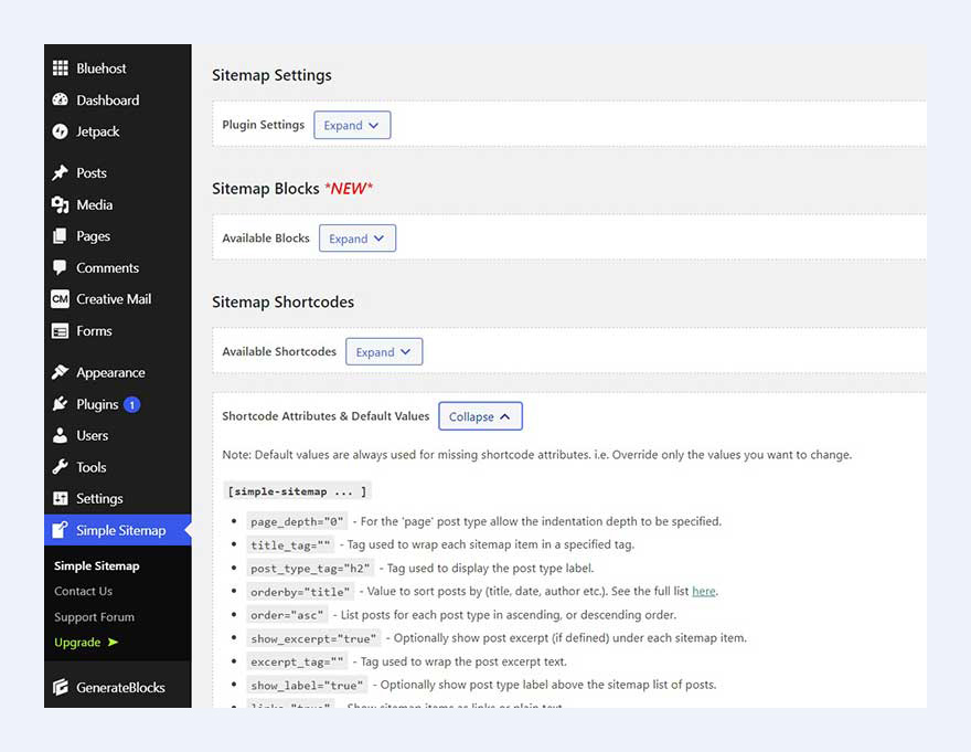 simple sitemap plugin setting