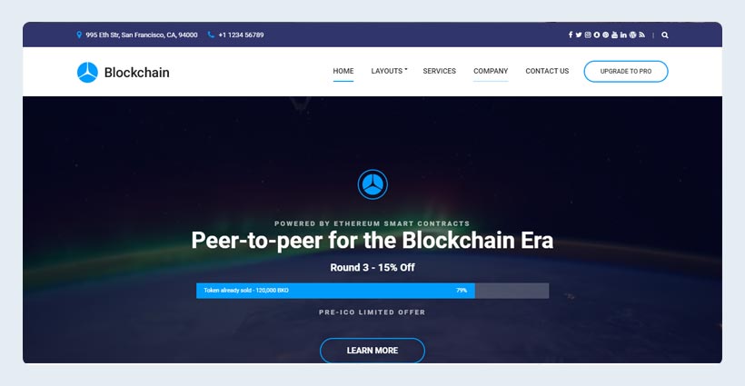 Blockchain Lite free cryptocurrency WordPress theme