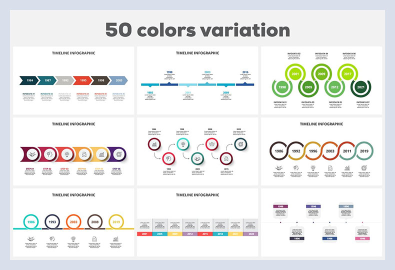 36 animated Timelines infographics templates