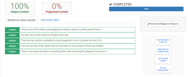 Check plagairism report