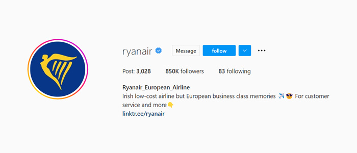 Ryanair Instagram account