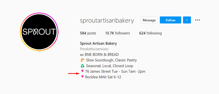 Sprout Artisan Bakery Instagram Account