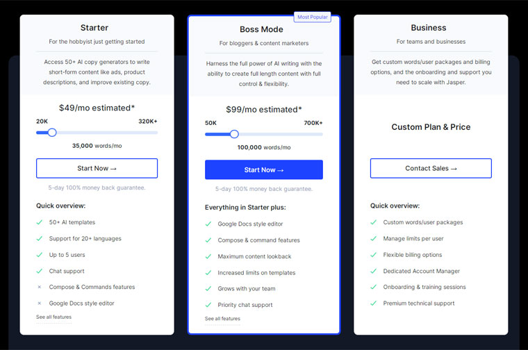 jasper ai tool pricing