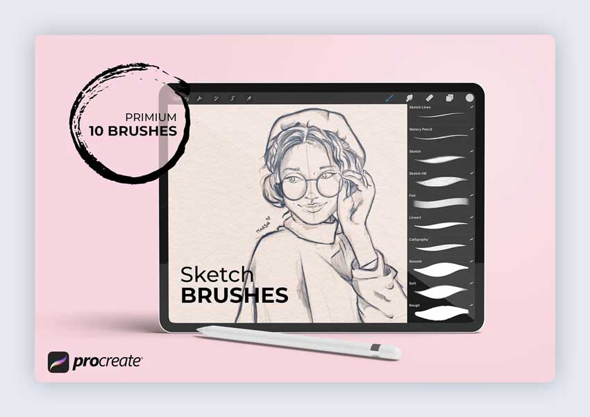 10 Sketch Brush Pack for Procreate