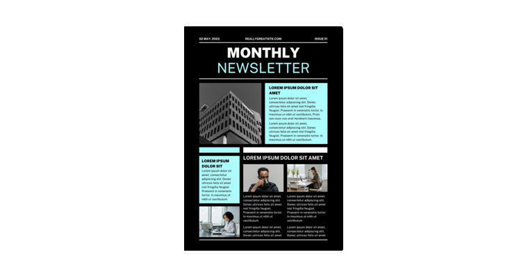 Black Blue Modern Monthly Newsletter Template