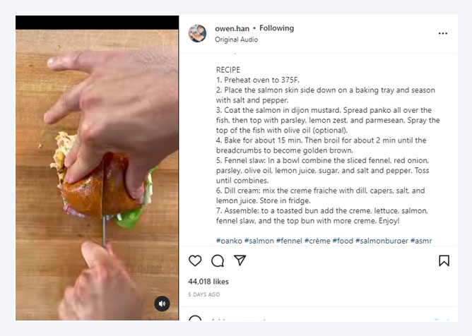 recipe video on instagram