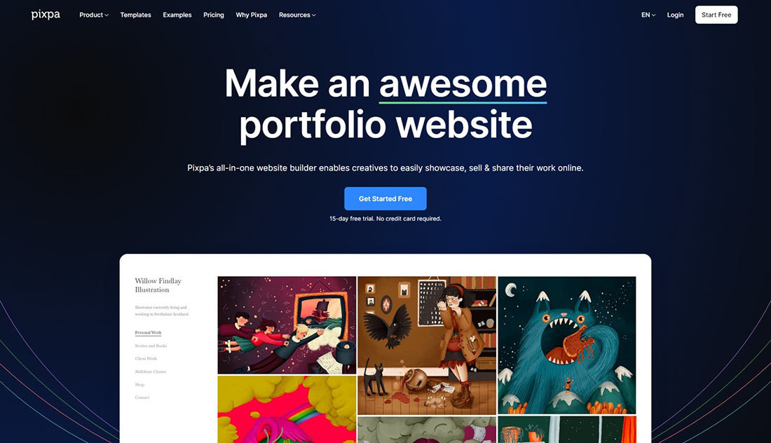 Pixpa free portfolio website builder
